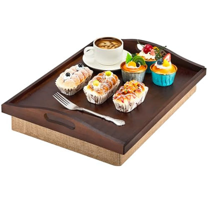 Tioncy 1 Piece Bamboo Lap Tray with Detachable Pillow 16.9'' x 13'' Lap TV Trays Desk with Handles for Adults Eating in Recliner Breakfast Housewarming Gift (Walnut Brown) - color: Walnut Brown