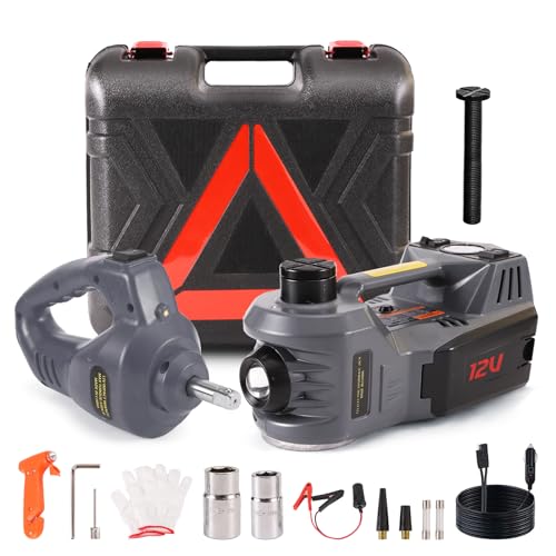 EFFIROSO Portable 5 Ton 12V Electric Car Jack Kit Hydraulic Floor Jack with Impact Wrench Tire Inflator Pump for Vehicle Emergency Repair Kit 11023lbs - color: Gray+Wrench