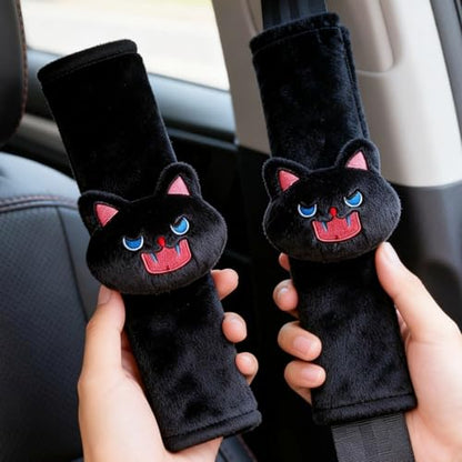 2 PCS Seat Belt Cover Pad, Cute Kawaii Animal Cat Seatbelt Covers for Kids, Soft Seatbelt Cushion, Car Seat Strap Pads (Black) - color: Black