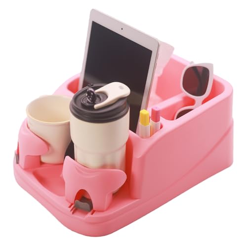 Car Console Organizer, Car Seat Organizer with 2 Adjustable Cup Holders, Center Console for Cars, Trucks, Minivans, SUVs, Vehicle Organizer, 3 Large Storage Compartment (Pink) - color: Pink