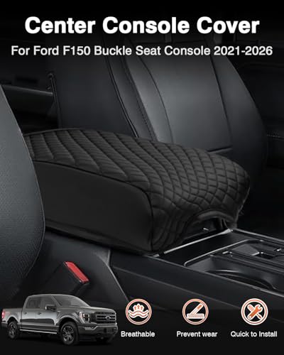 Shademax Center Console Cover for Ford F150 2021-2025 2026 Accessories, F150 Armrest Cover Bucket Seat Console Arm Rest Cushion Pad Leather Middle Console Armrest Lids Protector (Bucket Seat Only) - size: for 2021-2026 Ford F150 Bucket Seat Console