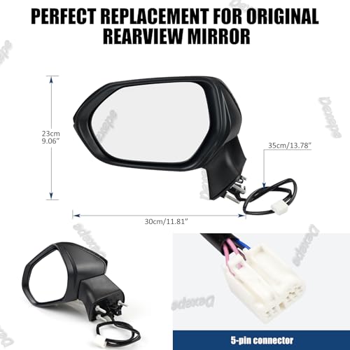 Driver Side Mirror Assembly Compatible with Toyota Corolla 2020-2025 Heated Power Adjustable Glass Replace 8794012L00, TO1320392, 8794002929, 8794002917 Black (5Pin Left) - style: 5pin Left