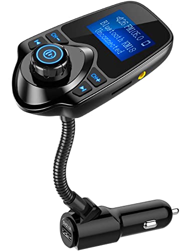Nulaxy KM18 Bluetooth 5.4 Car Adapter with 1.44" Clear Display & Flexible Gooseneck - FM Radio Transmitter & Bluetooth Receiver for Hands-Free Calls, Wireless Music via BT/FM/AUX/TF, USB Car Charger - color: Black