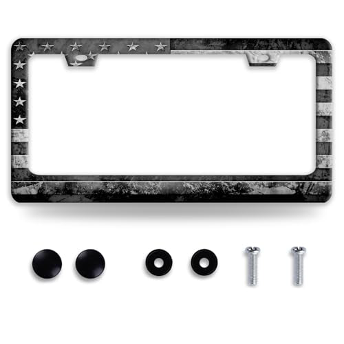 Vintage American Flag License Plate Frame Black White USA Flag License Plate Frames for Car Decorative Parts Stainless Stee License Plate for Standard Us Canada Funny License Plate Holder 12x6 Inch - color: Vintage American Flag
