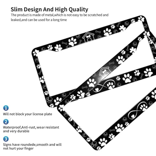 Paw Print License Plate Frame - Dog Paw Print License Plate Frame Love Paws Prints Steering Wheel Cover Funny Cars Decor Aluminum Plate Frames Anti-Slip Us Ca Vehicles - color: Dog paw2