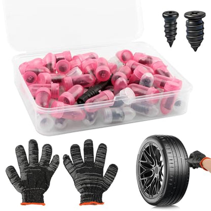 Tire Repair Plugs 60PCS, Screw Type Emergency Puncture Repair Kit with Screwdriver and Gloves for Car Truck Motorcycle Tubeless Tires
