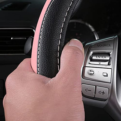 Leather Car Steering Wheel Cover, Non-Slip Car Wheel Cover Protector Breathable Microfiber Leather Universal Fit for Most Cars(Pink) - color: Pink