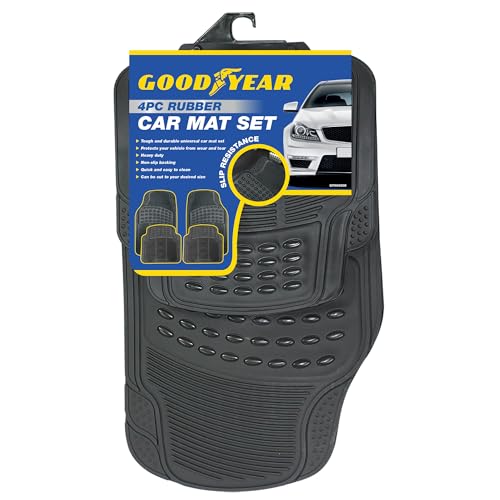 Goodyear Heavy Duty Car Mat Set 4PC-Tough and durable universal car mat set| Protects your vehicle from wear and tear| Non-slip backing| Can be cut to your desired size Slip resistance| Quick and easy
