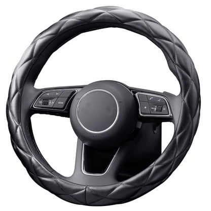 YHONGJT Soft Microfiber Leather Steering Wheel Cover, Universal 15 Inch for Women Girls, Fit Vehicles, Sedans, SUVs, Vans, Trucks - Black - color: A-Black