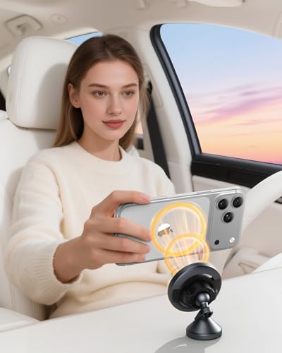 SYNCWIRE for MagSafe Car Mount - 360 Rotation Magnetic Phone Holder for Car Dashboard, Strong Magnet Car Phone Holder Mount Compatible iPhone 17 Pro Max Air 16 15 14 13 - Car Accessories for Women Men - style: Space Gray