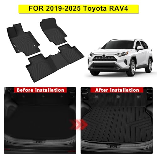 Floor Mats for 2019-2025 Toyota RAV4 (Include Hybrid), TPE All Weather Full Coverage Car Mats Floor Liner & Trunk Mat & Backrest Mat for Toyota RAV4 - size: 2019-2025 Toyota RAV4 Full Mats