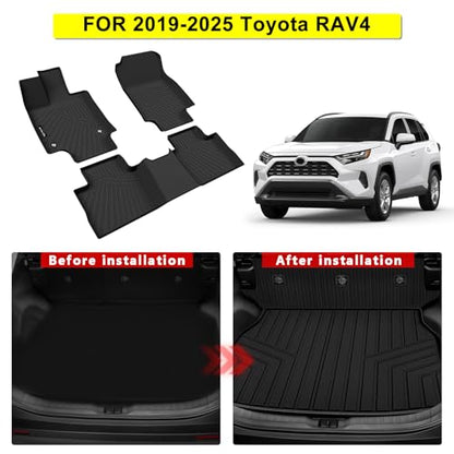 Floor Mats for 2019-2025 Toyota RAV4 (Include Hybrid), TPE All Weather Full Coverage Car Mats Floor Liner & Trunk Mat & Backrest Mat for Toyota RAV4 - size: 2019-2025 Toyota RAV4 Full Mats
