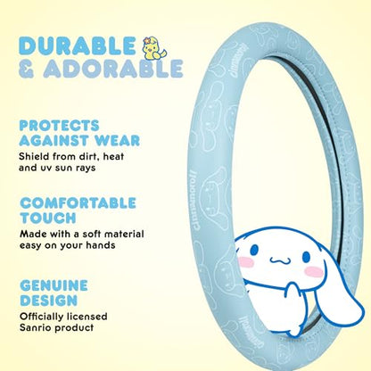Cinnamoroll Steering Wheel Cover, Official Sanrio Car Steering Wheel Cover with Universal Size 14.5-15.5, Cute Blue for Women, Cinnamoroll Car Accessories (Cinnamoroll Blue Monogram) - style: Cinnamoroll Blue Monogram