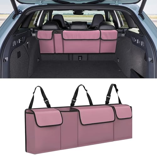 Car Trunk Organizer, Waterproof Collapsible Cargo Bag with 4 Pockets,Backseat Hanging Large Storage with Adjustable Straps, Sturdy Space Saver Frees Trunk Floor for SUV, Truck (Pink) - color: Pink