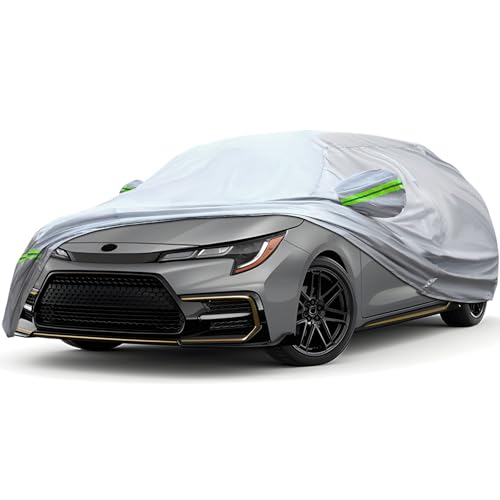 KEYOOG Full Car Cover Is All-weather Waterproof 6-layer, Universal In All Seasons, Snow Prevention, Rainproof, Acid Rainproof, Sunscreen, Ultraviolet-proof, Universally Applicable To Sedan (178"-189") - color: Green reflective strip, size: 2/ J-M For Seda
