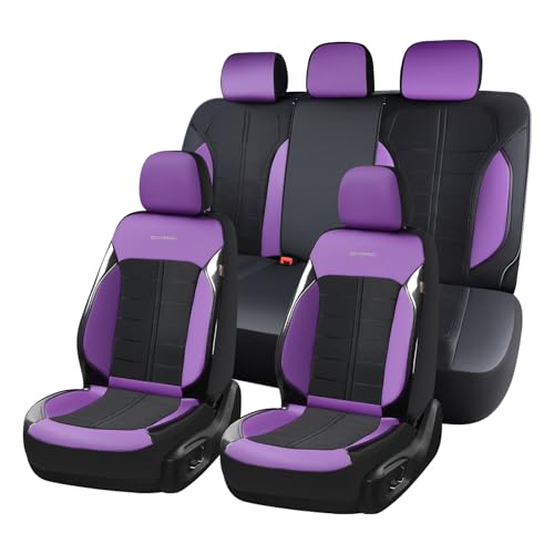 Coverado 3D Air Mesh Car Seat Cover Full Set, Sports Carbon Fiber Design, Breathable Seat Protectors Airbag Compatible Comfort Universal for Most Cars, Van,Trucks, SUV, Black&Purple - color: Black&Purple, size: Full Set