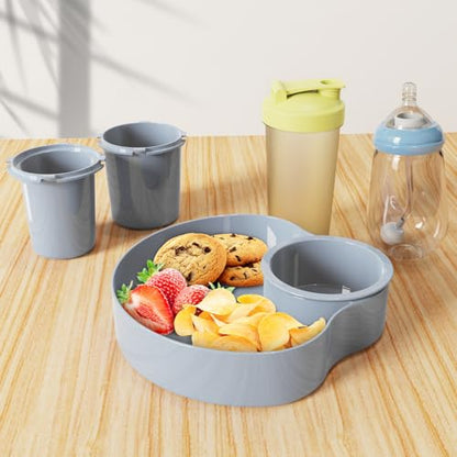 Car Seat Snack Tray for Kids: Kids Car Travel Tray with Cup Holder, Toddlers Road Trip Essential, Snacks Food Plate for Stroller, SnackTray with a Cup Holder (2, Gray) - color: gray