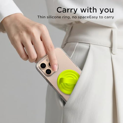 Magnetic Phone Grip Ring Holder, Liquid Silicone Magnet Cell Phone Grip Finger Loop, Compatible with Magsafe, Back of Phone for iPhone 17/16/15/14/13/12 Series, Neon Yellow - color: Neon Yellow