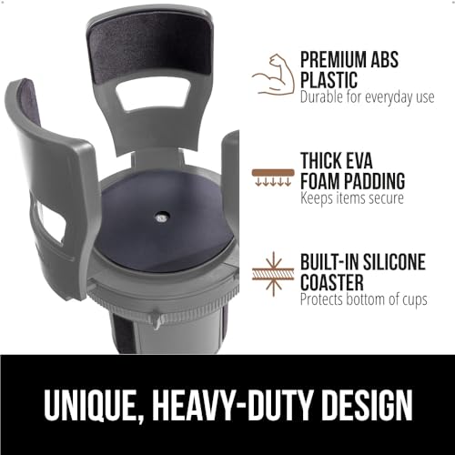 GORILLA GRIP Patent Pending Adjustable Car Cup Holder Expander, Keeps Water Bottle Secure, Expands to Fit 18 to 48 oz Large Bottles, Yeti, Owala, Stanley with Handle, Coffee Mug Insert for Cars, Gray - color: Gray