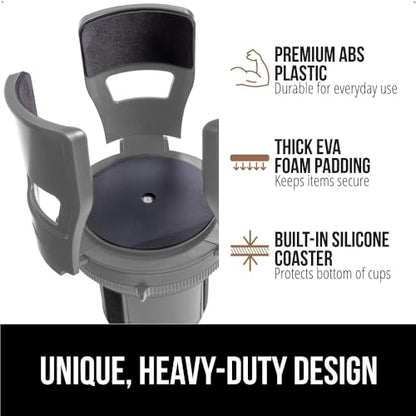 GORILLA GRIP Patent Pending Adjustable Car Cup Holder Expander, Keeps Water Bottle Secure, Expands to Fit 18 to 48 oz Large Bottles, Yeti, Owala, Stanley with Handle, Coffee Mug Insert for Cars, Gray - color: Gray