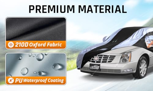 Car Cover Waterproof All Weather with Silver Strip Design, Custom Fit for DTS(2006–2011), XTS(2013-2019), CT6(2016-2020), DTS Accessory with Door Zipper & Windproof Straps - size: Custom Fit Cadillac DTS, XTS, CT6
