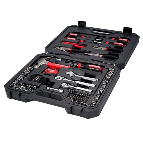 CRAFTSMAN 102-Piece Tool Kit for Home and Car, Durable Hand Tools Set with SAE and Metric Socket Set, Screwdrivers, Wrench, Hammer, Pliers, Knife, Hex Keys, Specialty Bits, Tape Measure (CMMT99449)