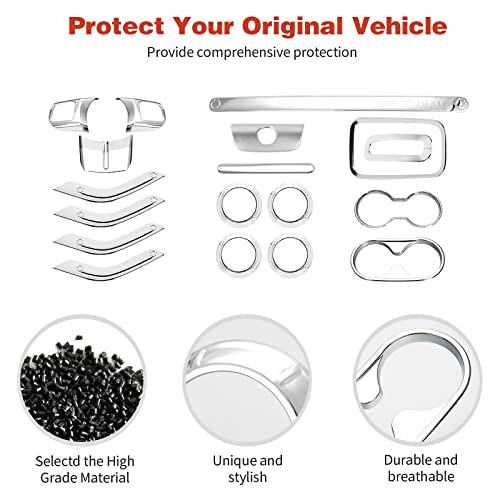 CheroCar 18PCS Interior Trim Kit for Jeep Wrangler JK JKU 2011-2018 4 Door,Steering Button Frame, Air Conditioning Vent Trim Cup Holder Cover,Gear Shift Knobs Frame,Chrome - color: Chrome