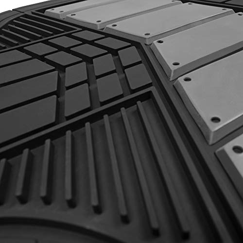 BDK 3-Piece Gray Rubber Floor Mats (Front + Rear), Heavy Duty Universal Fit Liners for Cars SUVs Trucks Vans, All Weather Protection Anti-Slip Nibs, Flexible Contours Fits Most Vehicles