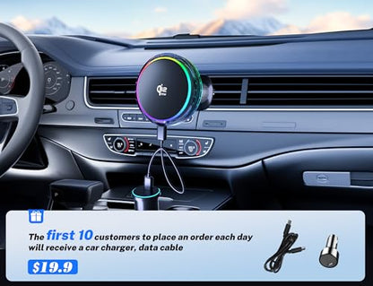 25W MagSafe Compatible Car Mount Charger with Air-Cooled, 3500gf Magnetic Phone Holder for iPhone and Android, Dash Air Vent with Rainbow Ambient Light Valentines Day Gifts