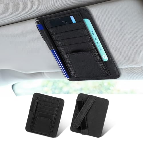 Small Leather Car Sun Visor Organizer and Insurance Card Holder, Auto Car Sun Visor Organizer, Multifunctional Auto Interior Accessories Storage Pocket for Card License Registration Document, Pen, Key