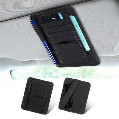 Small Leather Car Sun Visor Organizer and Insurance Card Holder, Auto Car Sun Visor Organizer, Multifunctional Auto Interior Accessories Storage Pocket for Card License Registration Document, Pen, Key