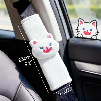 2 PCS Seat Belt Cover Pad, Cute Kawaii Animal Cat Seatbelt Covers for Kids, Soft Seatbelt Cushion, Car Seat Strap Pads (Black+White) - color: Black+White