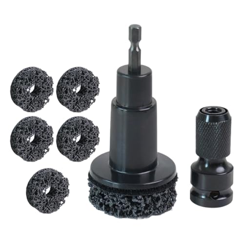 Wheel Hub Cleaning Tool Kit, 3-in-1 Hub Cleaning Tool with 6 Grinding Heads & Impact Adapter for Wheel Hub Resurfacing, Rust Removal & as a Wheel Stud Cleaner for Drill/Impact Wrench (Black #1)