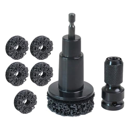 Wheel Hub Cleaning Tool Kit, 3-in-1 Hub Cleaning Tool with 6 Grinding Heads & Impact Adapter for Wheel Hub Resurfacing, Rust Removal & as a Wheel Stud Cleaner for Drill/Impact Wrench (Black #1)