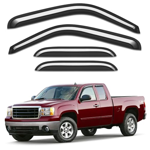 Outside-Mount Window Rain Guards Fit for 1999-2006 Chevy Silverado/GMC Sierra Extended Cab, Window Visors Wind Deflector Dark Smoke Vent Shades Car Tape-on with Thicker 4-pcs - size: Fit for 1999-2007 Silverado/Sierra Standard Cab