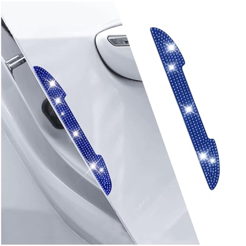 4 PCS Bling Rhinestone Car Door Handle Scratch Protector, Universal for All Cars, Vehicles, SUVs, Car Side Rearview Mirror, Car Door Edge Guard, Car Exterior Accessories for Women Men (Blue) - color: Blue