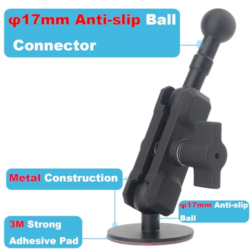 Adhesive 17mm Ball Mount with Extension Arm for Car Phone Holder, Compatible with Garmin 17mm GPS Mount, Adjustable Dashboard Car Phone Bracket