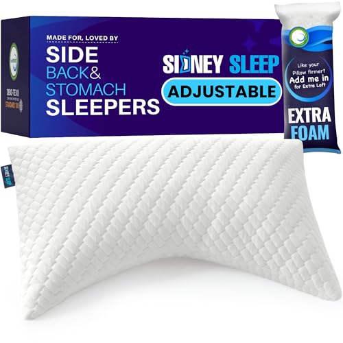 Sidney Sleep Adjustable Curved Pillows for Neck and Shoulder Support with Extra Shredded Fill - Cervical Contour Pillow for Side and Back Sleepers - Queen Size 19" x 29" CertiPUR-US Certified (White) - color: White, size: Queen (Pack of 1)