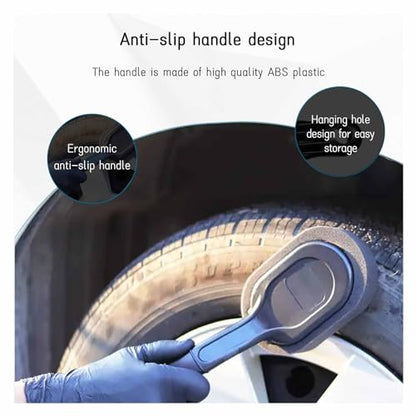 Tire Shine Applicator Brush, High-Density Sponge Tire Dressing Applicator Pad with Long Handle, Multipurpose Curved Auto Tire Detailing Tool, Vehicle Cleaning Waxing Accessory