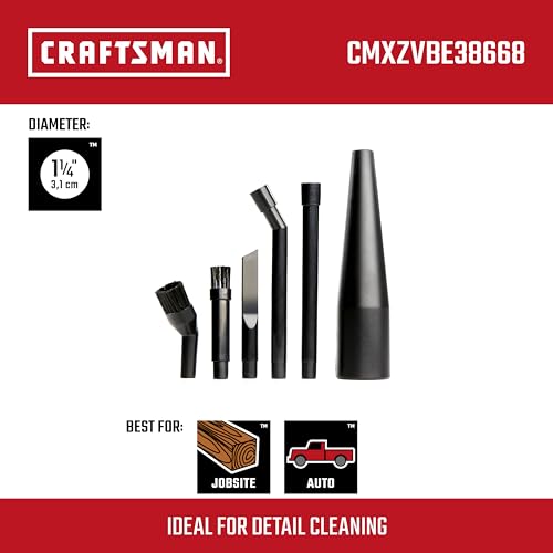 CRAFTSMAN CMXZVBE38668 1-1/4 in. 6-Piece Micro-Cleaning Wet Dry Vac Attachment Kit, Industrial-Grade Shop Vacuum Accessories for Intricate and Detail Cleaning, Fits 1-1/4 in. Hose Diameter - size: Micro-cleaning Kit