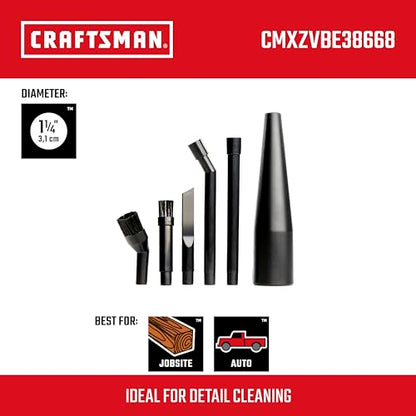 CRAFTSMAN CMXZVBE38668 1-1/4 in. 6-Piece Micro-Cleaning Wet Dry Vac Attachment Kit, Industrial-Grade Shop Vacuum Accessories for Intricate and Detail Cleaning, Fits 1-1/4 in. Hose Diameter - size: Micro-cleaning Kit