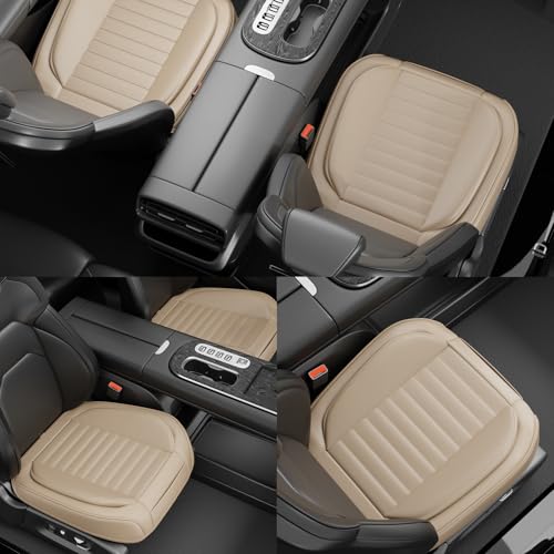 2 Pack Car Bottom Seat Covers, Luxury Leather Front Seat Covers, Breathable and Waterproof Automotive Bottom Seat Covers, Universal Anti-Slip Seat Covers Fit for Most Vehicles (Beige, 2 PCS) - color: Beige-2 PCS