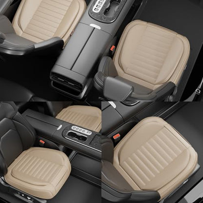 2 Pack Car Bottom Seat Covers, Luxury Leather Front Seat Covers, Breathable and Waterproof Automotive Bottom Seat Covers, Universal Anti-Slip Seat Covers Fit for Most Vehicles (Beige, 2 PCS) - color: Beige-2 PCS
