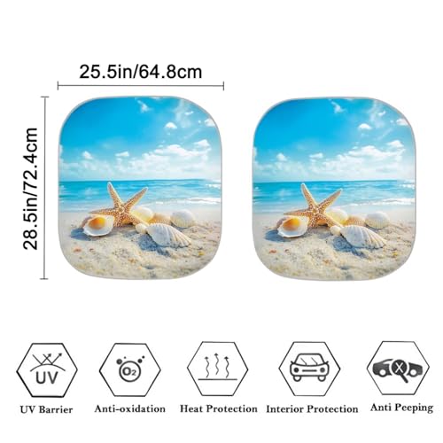 2 Piece Sun Shade for Car Windshield Sunshade Shells Starfish Print, UV Ray & Heat Block Keep Vehicle Cooler, 28.5" x 25.5" - color: Starfish Sky Blue