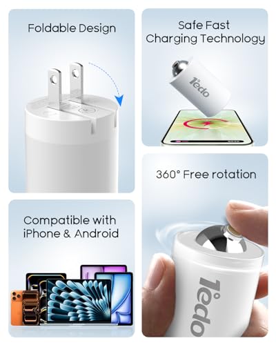 Magnetic for iPhone Charger, 1°edo GaN 65W Fast USB C Charger Block, PD 3.0 QC 4.0 Foldable Magnetic Fast Charger with 6FT Cable for iPhone 17/16 and More Series, Samsung Galaxy, iPad erc (White) - color: White