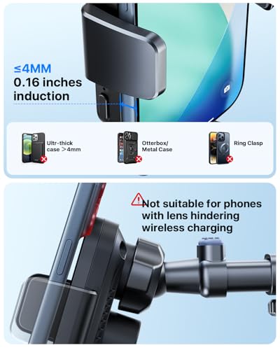 Wireless Car Charger with Phone Holder Mount, 15W Fast Charging Auto Clamping Phone Holders for You Car Windshield Dashboard Air Vent Accessories for iPhone, Samsung Galaxy (Black)