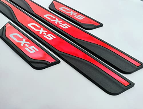 Car Door Sill Scuff Protector, for Mazda cx-5 cx5 2013-2022 Accessories Parts, Stainless Steel With abs Plastic Door Entry Guard Plate Trim Cover, Auto Interior Accessory Kick Panels Black 4pcs set