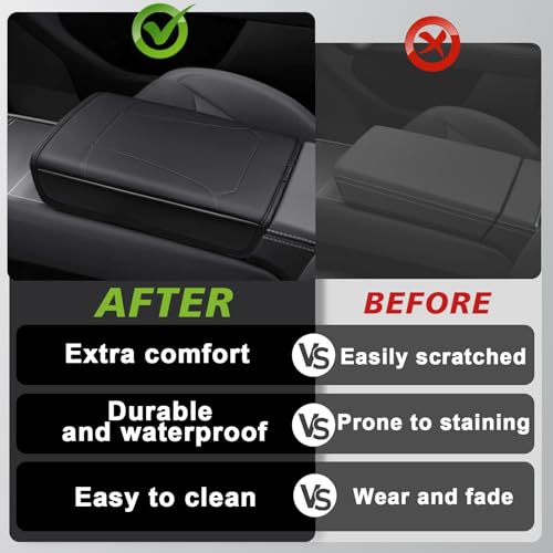 BestEvMod Center Console Armrest Pad Cover Compatible with Tesla Model Y Juniper 2026 2025 Extra Soft Microfiber Vegan Leather Protector Seat Armrest Cover OEM Style (Black) - color: Black-Regular, size: Juniper