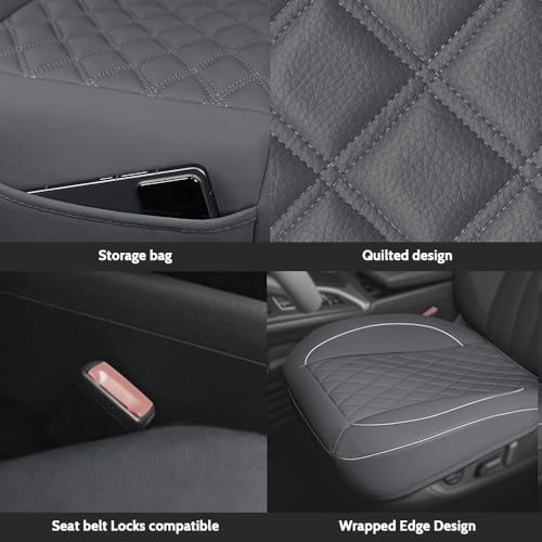 1 Pack PU Leather Quilting Front Car Seat Cover, Anti-Slip Full Wrap-Around Bottom Seat Protector Cushion with Storage Pocket, Universal Fit for Most Vehicles - color: Gray