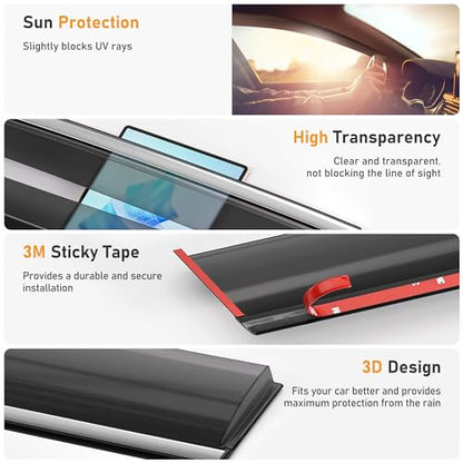 Shatterproof Taped-On Window Deflectors for Lexus RX350 RX450h 2016-2022 with Chrome Trim, Rain Guards, Window Visors for Car, Vent Deflector, 4pcs - size: For 2016-2022 RX350/450H